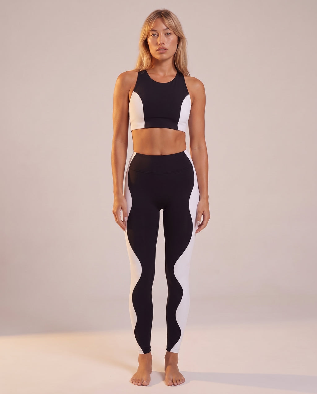 2‑piece set: color‑block top & leggings