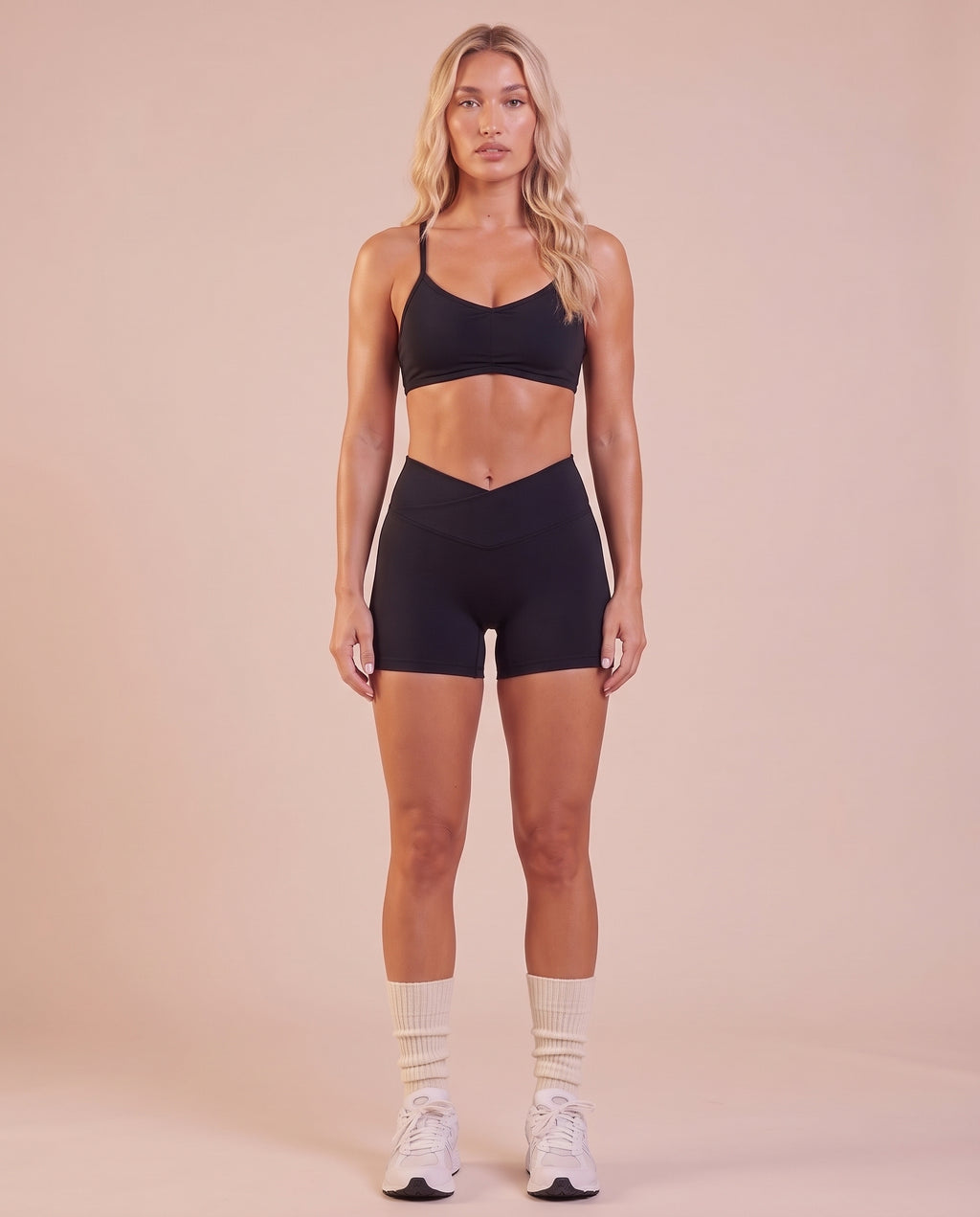 "Base" crossover high-waist shorts