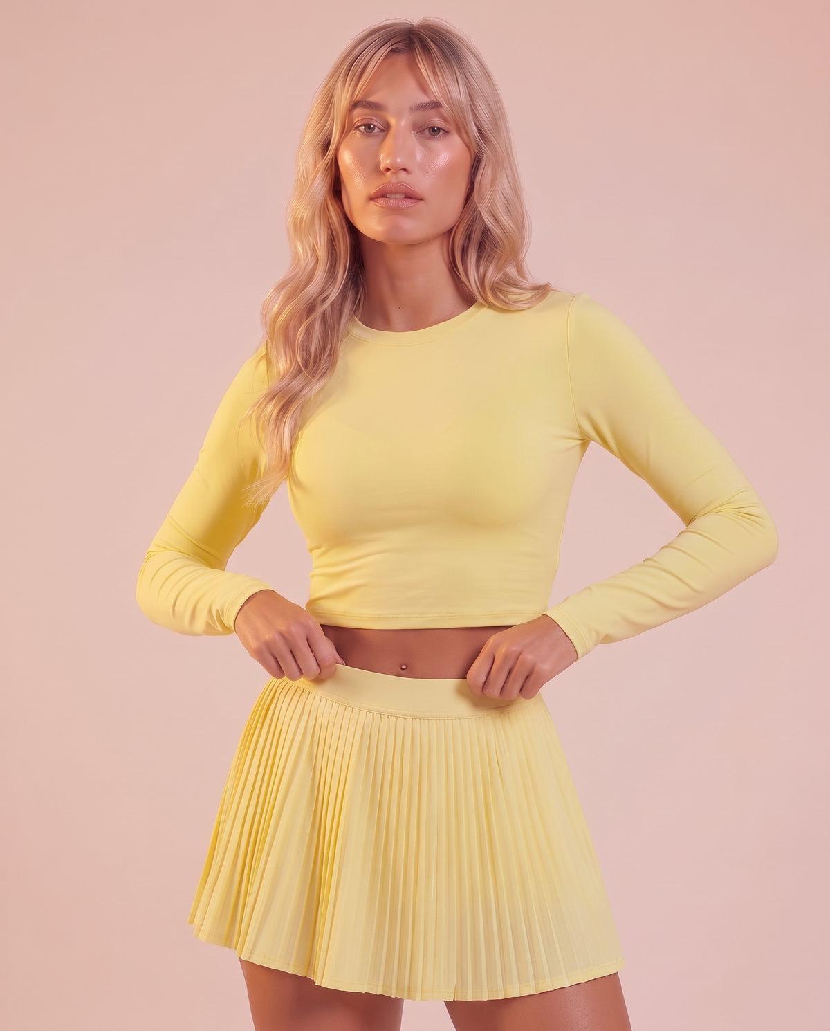Pleated performance mini skirt