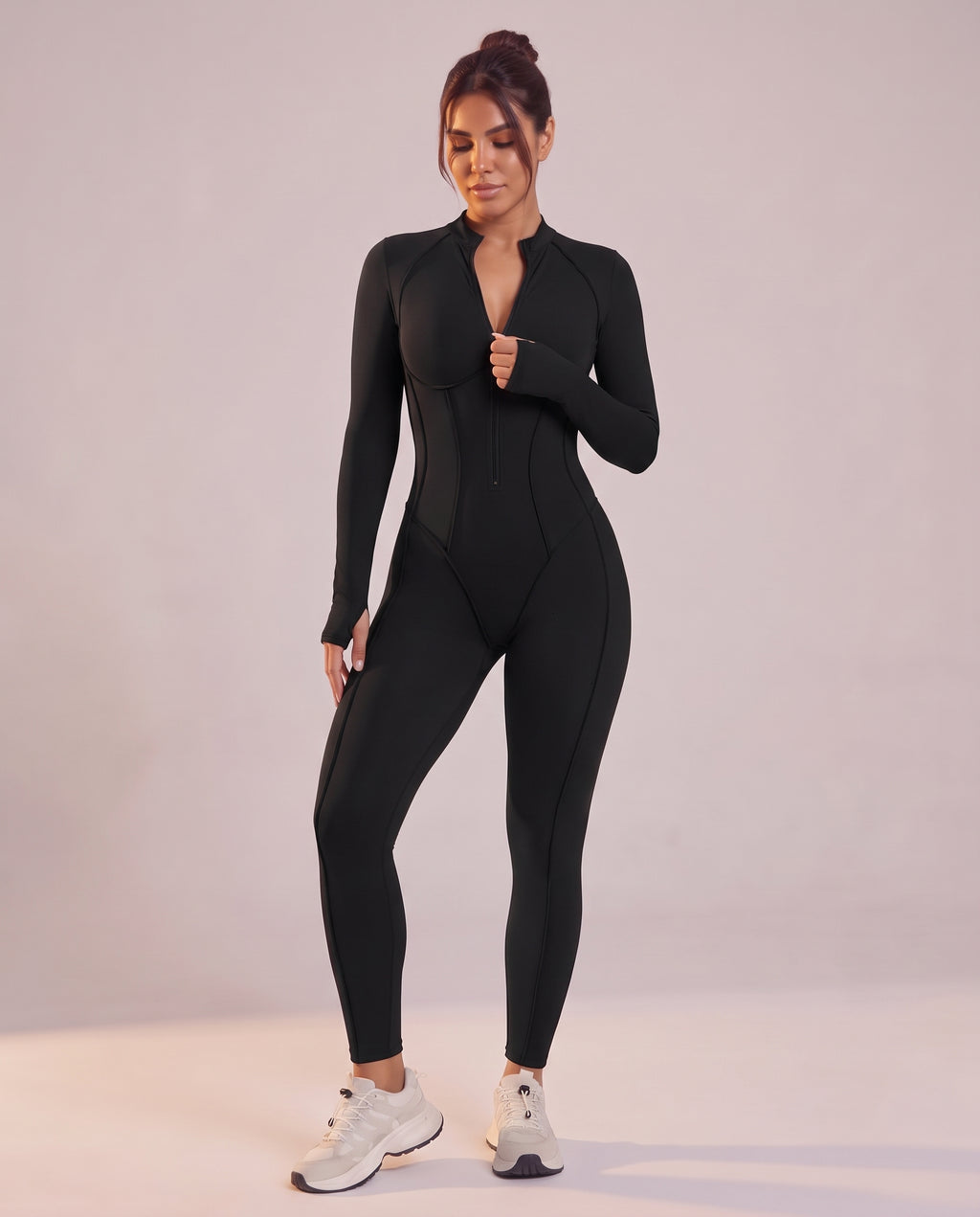 "Contour" sculpted zip-up jumpsuit