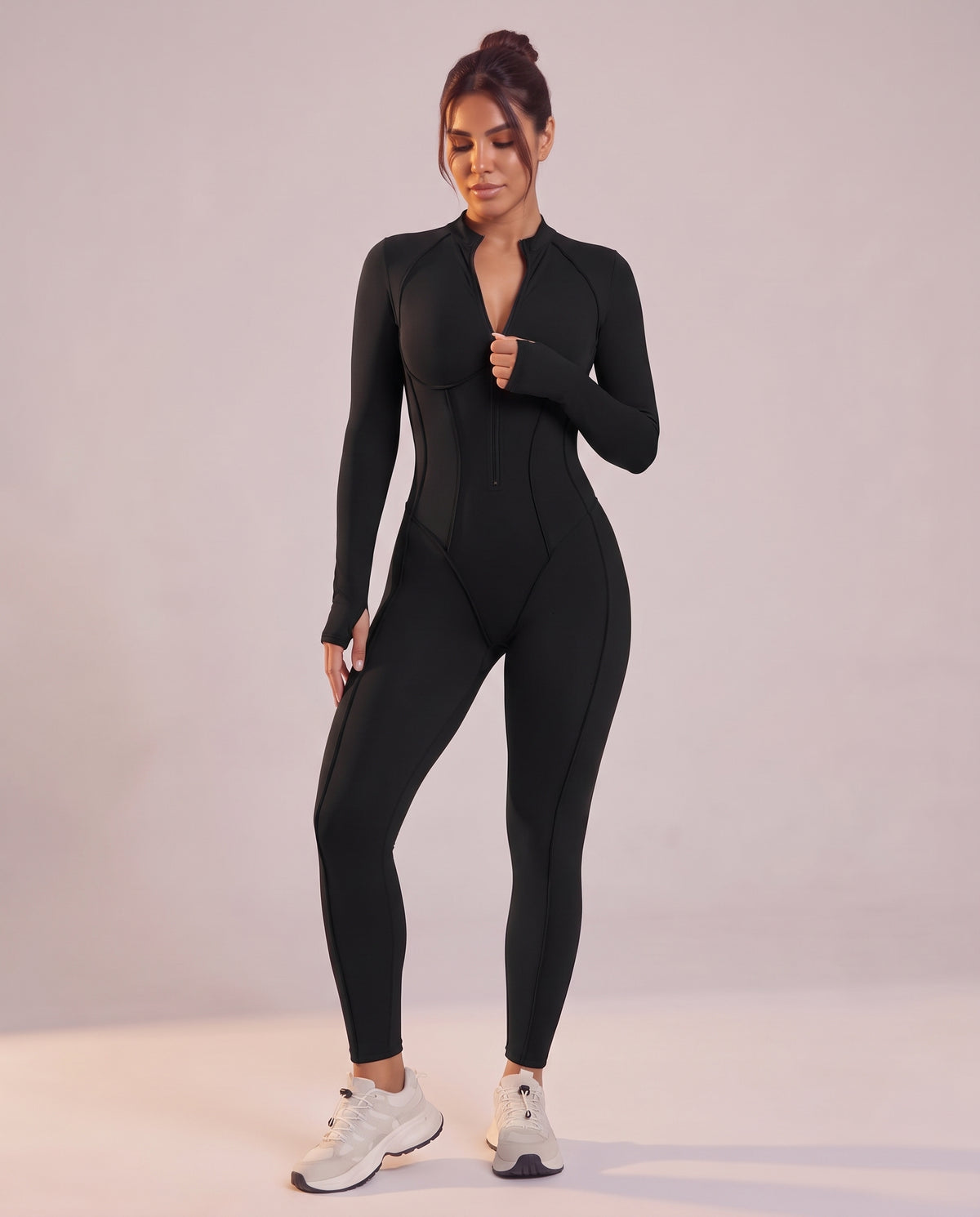 "Contour" sculpted zip-up jumpsuit