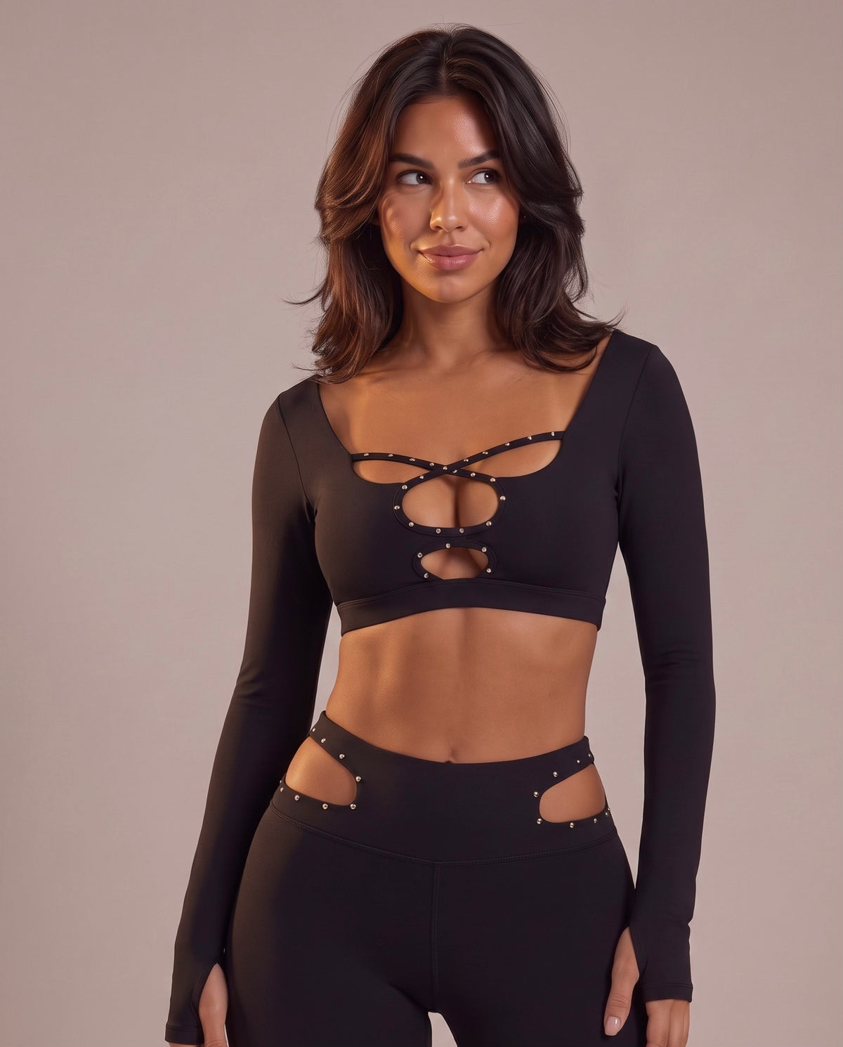 2-piece set: cut-out  long-sleeve top & leggings