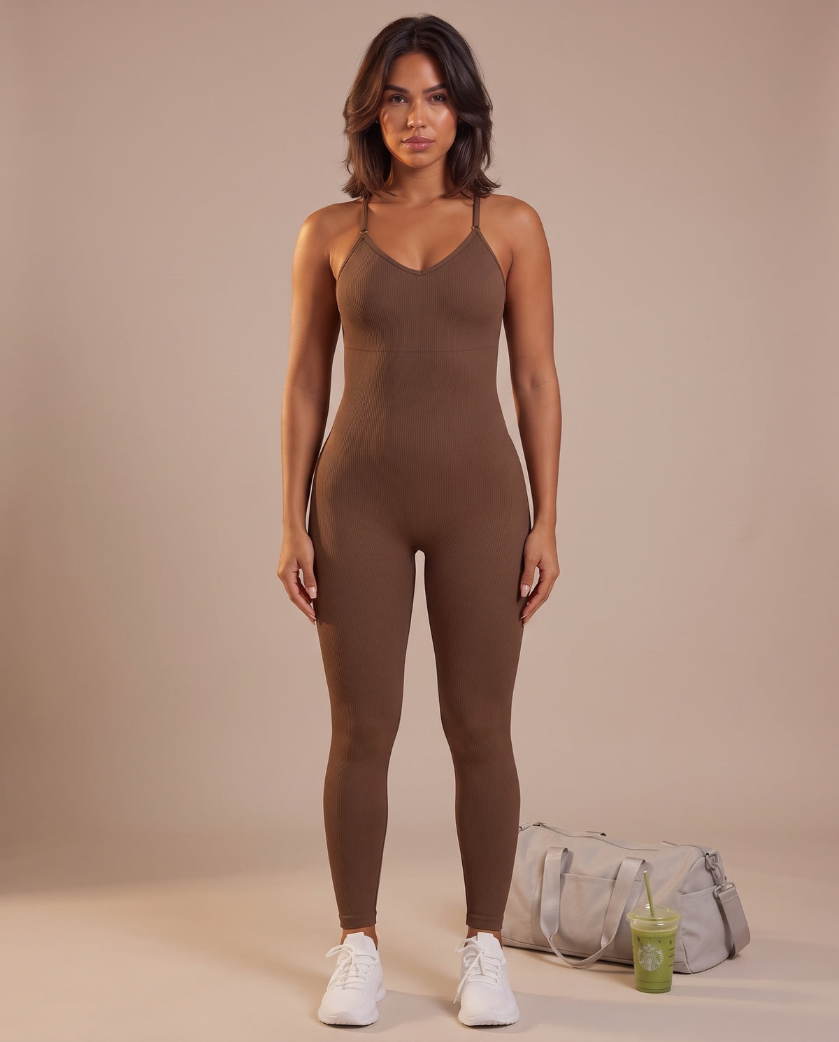 "Contour" sculpting thin straps jumpsuit