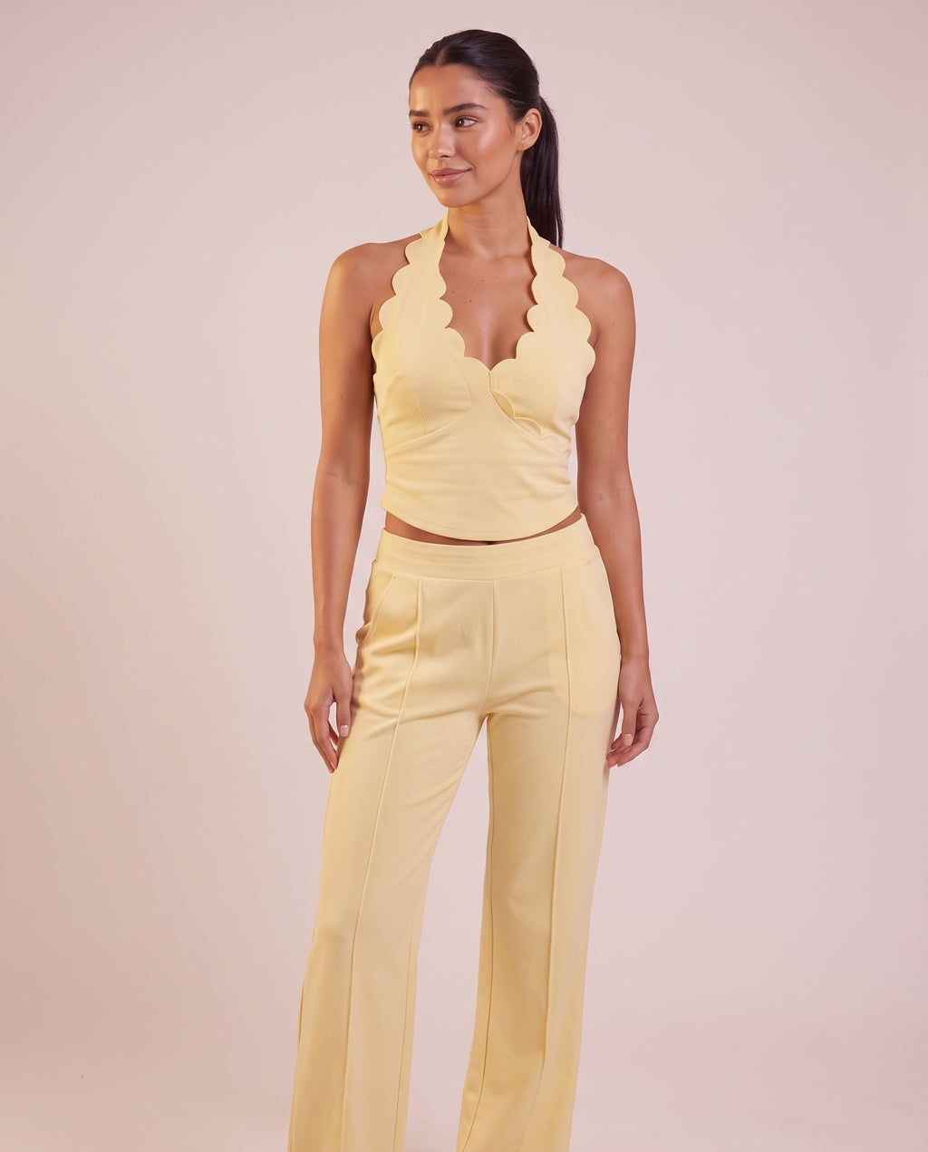 "Wavy" open-back halter top
