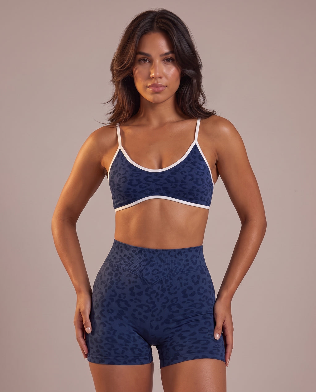 Animal print contrast-trim sports shorts