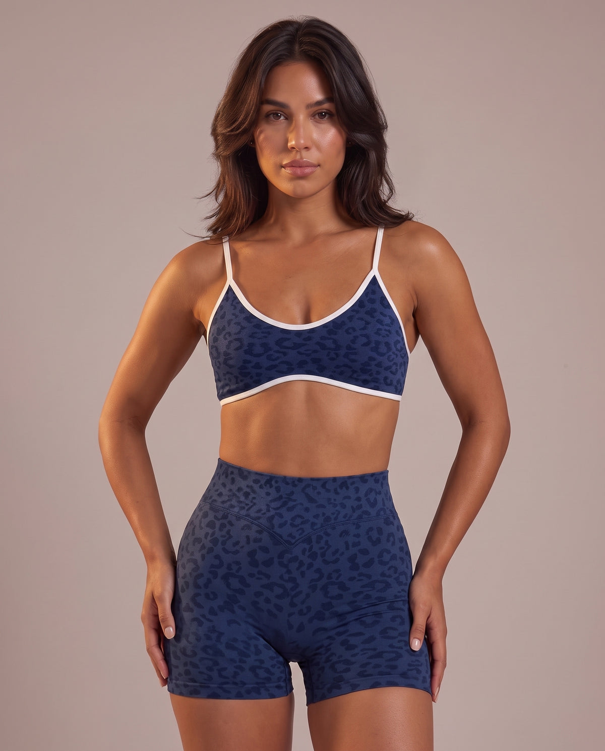 Animal print contrast-trim sports shorts