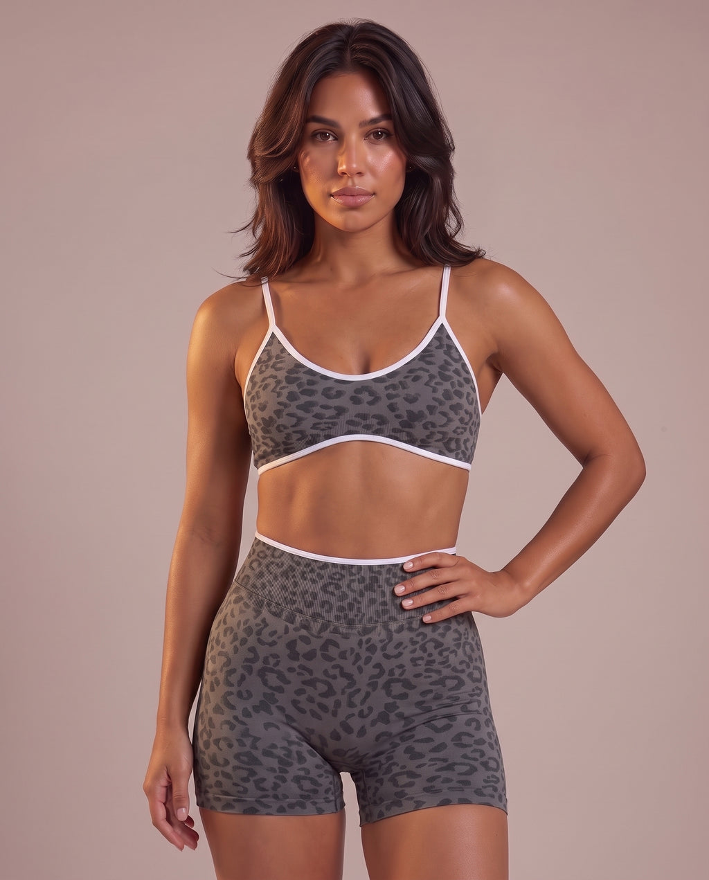 Animal print contrast-trim sports shorts