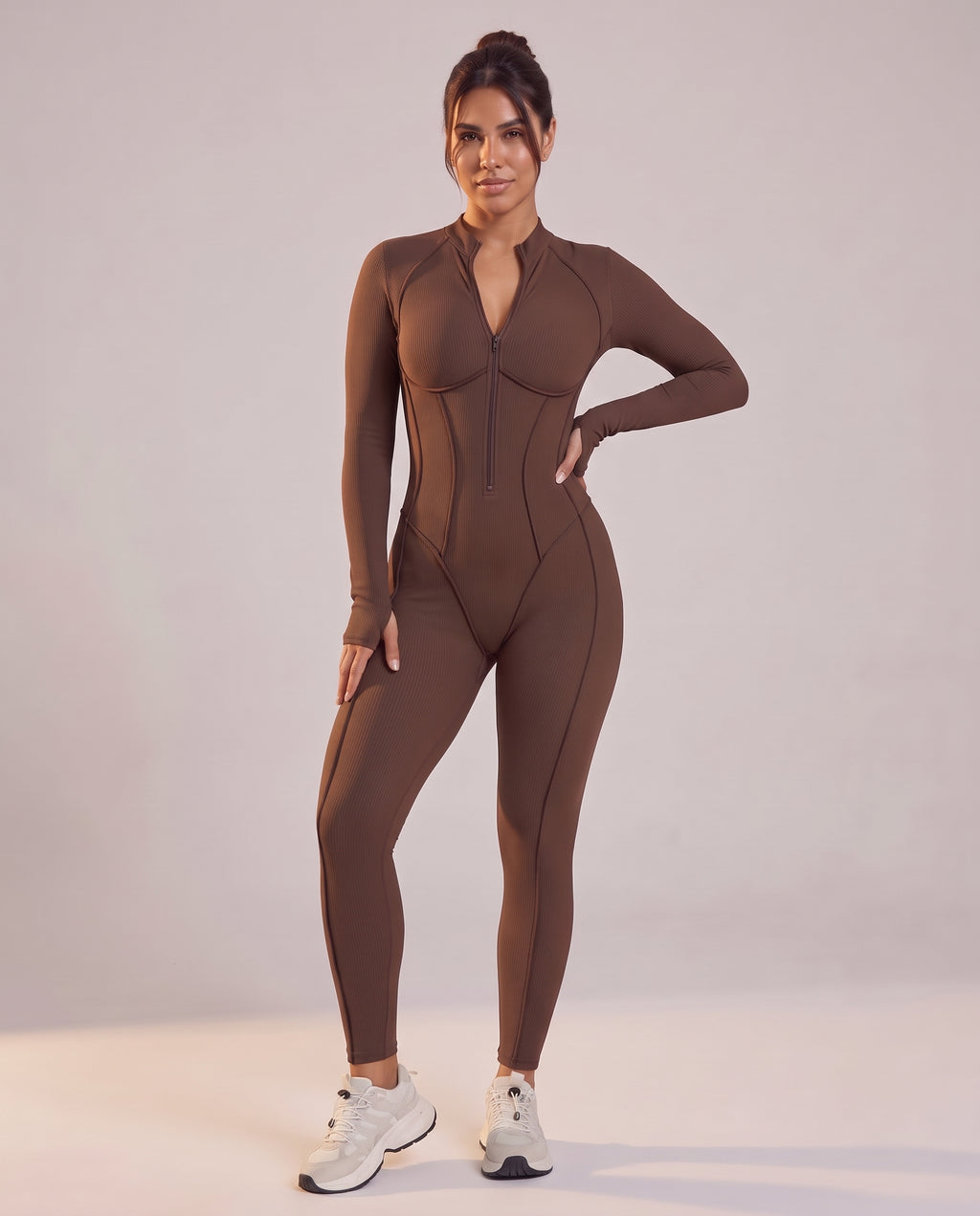 "Contour" sculpted zip-up jumpsuit