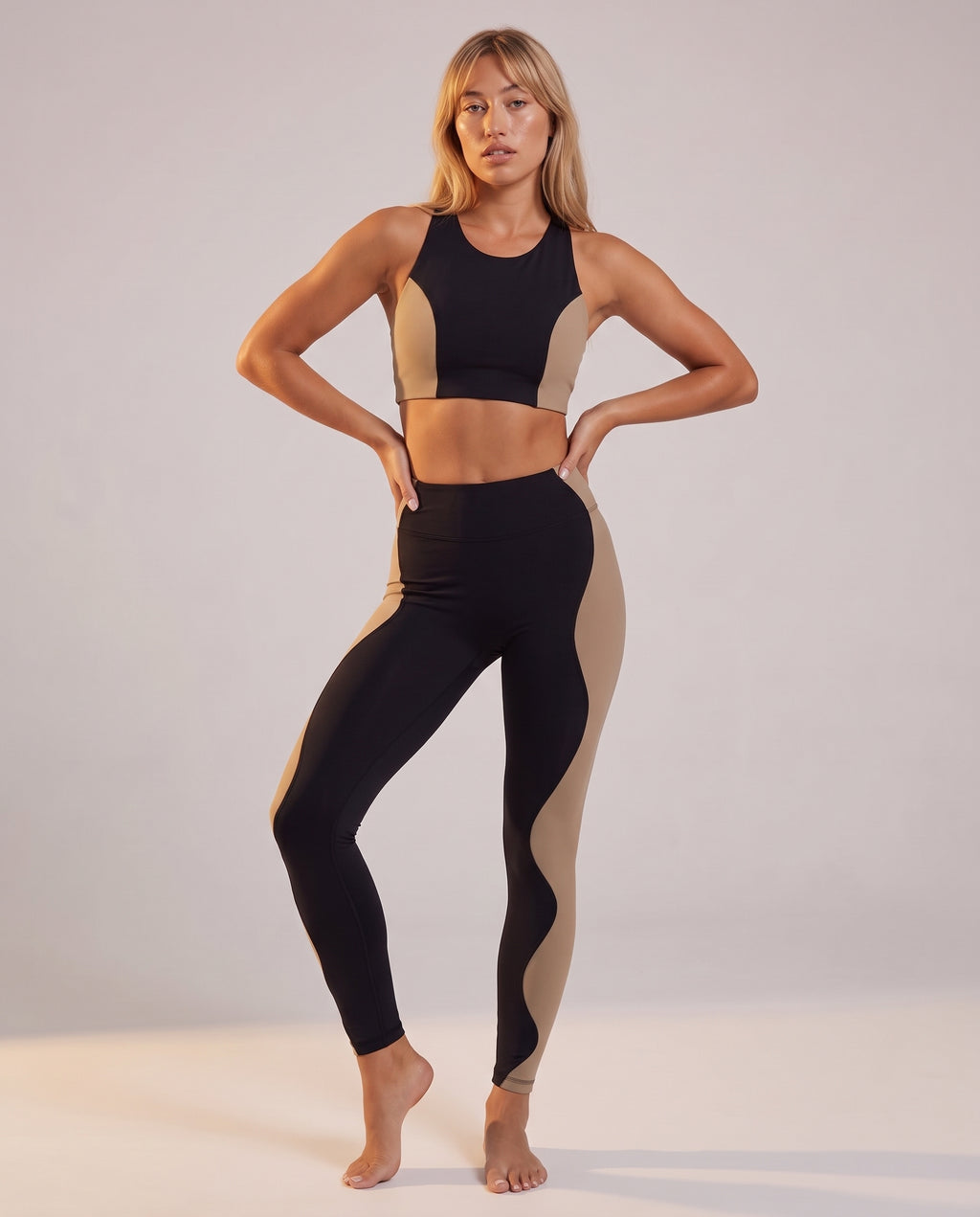 2‑piece set: color‑block top & leggings