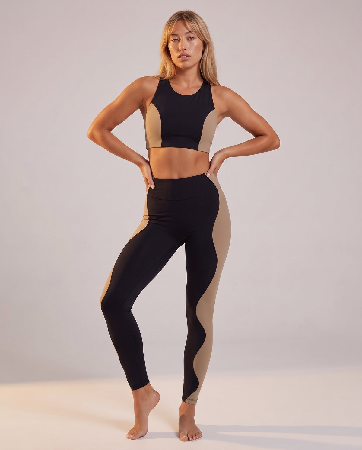 2‑piece set: color‑block top & leggings