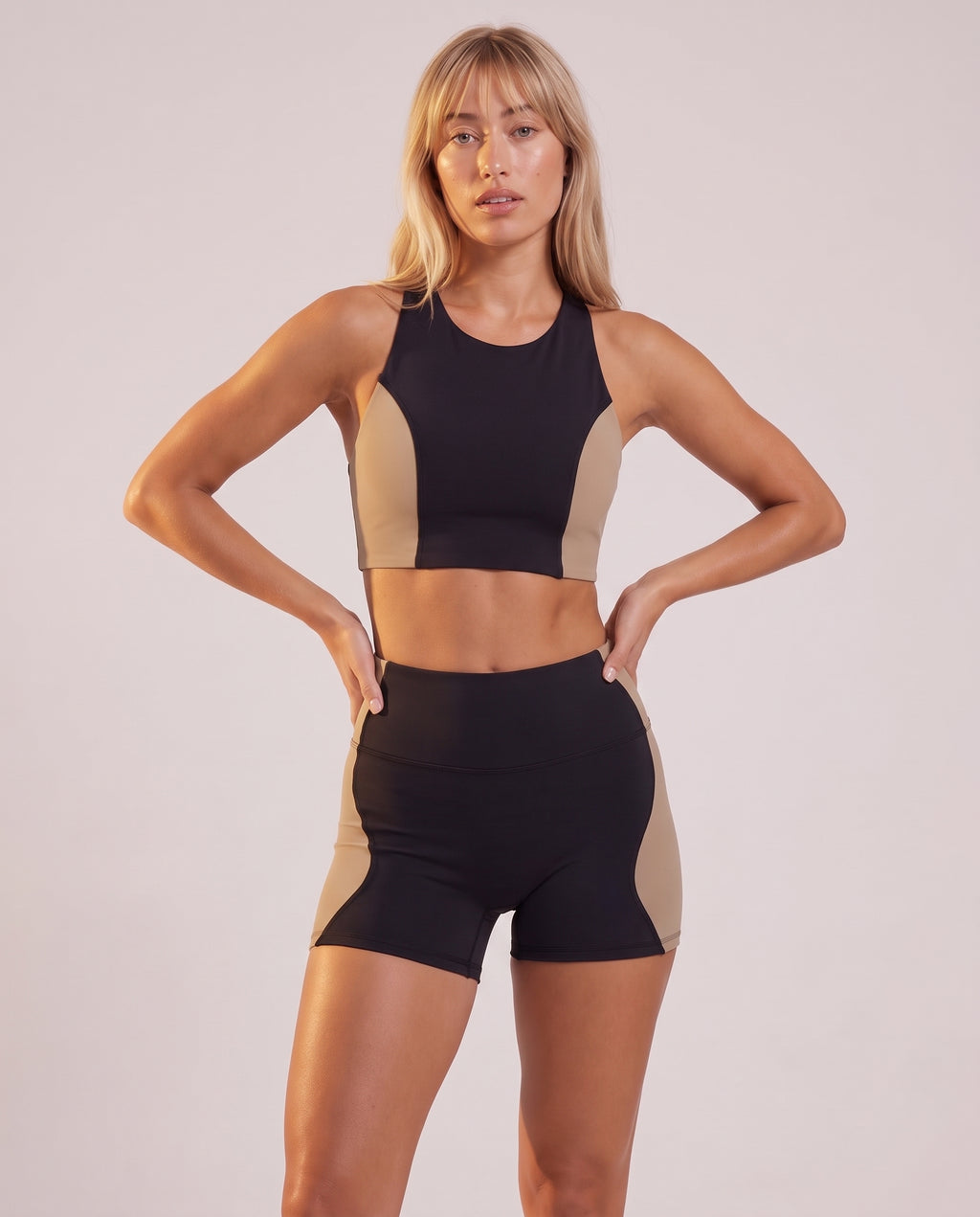 2‑piece set: color‑block top & shorts