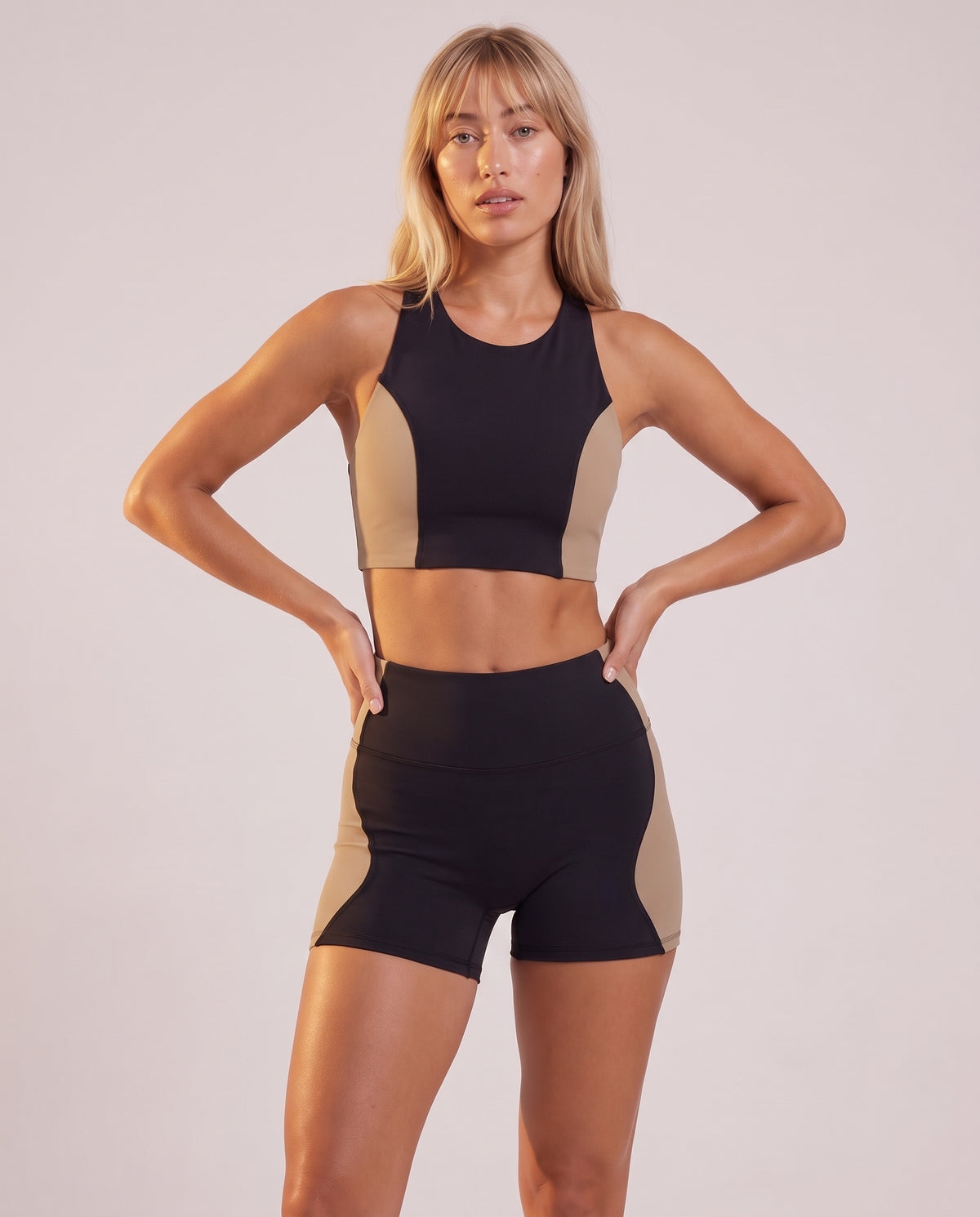 2‑piece set: color‑block top & shorts
