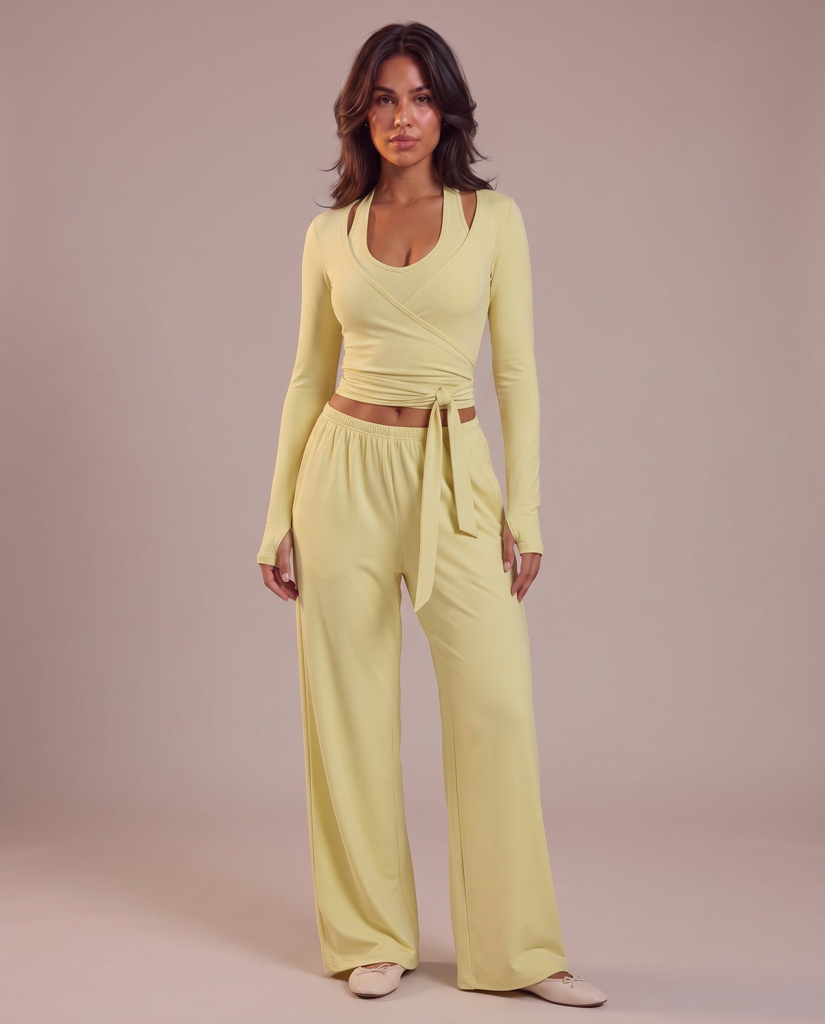 "Fluid" wrap-detail long-sleeve top