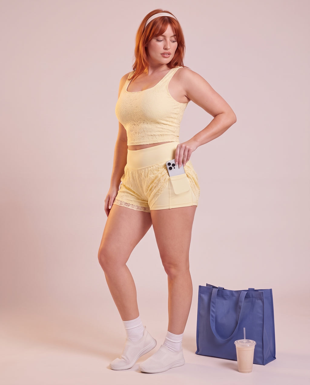 2‑piece set: lace tank top & shorts