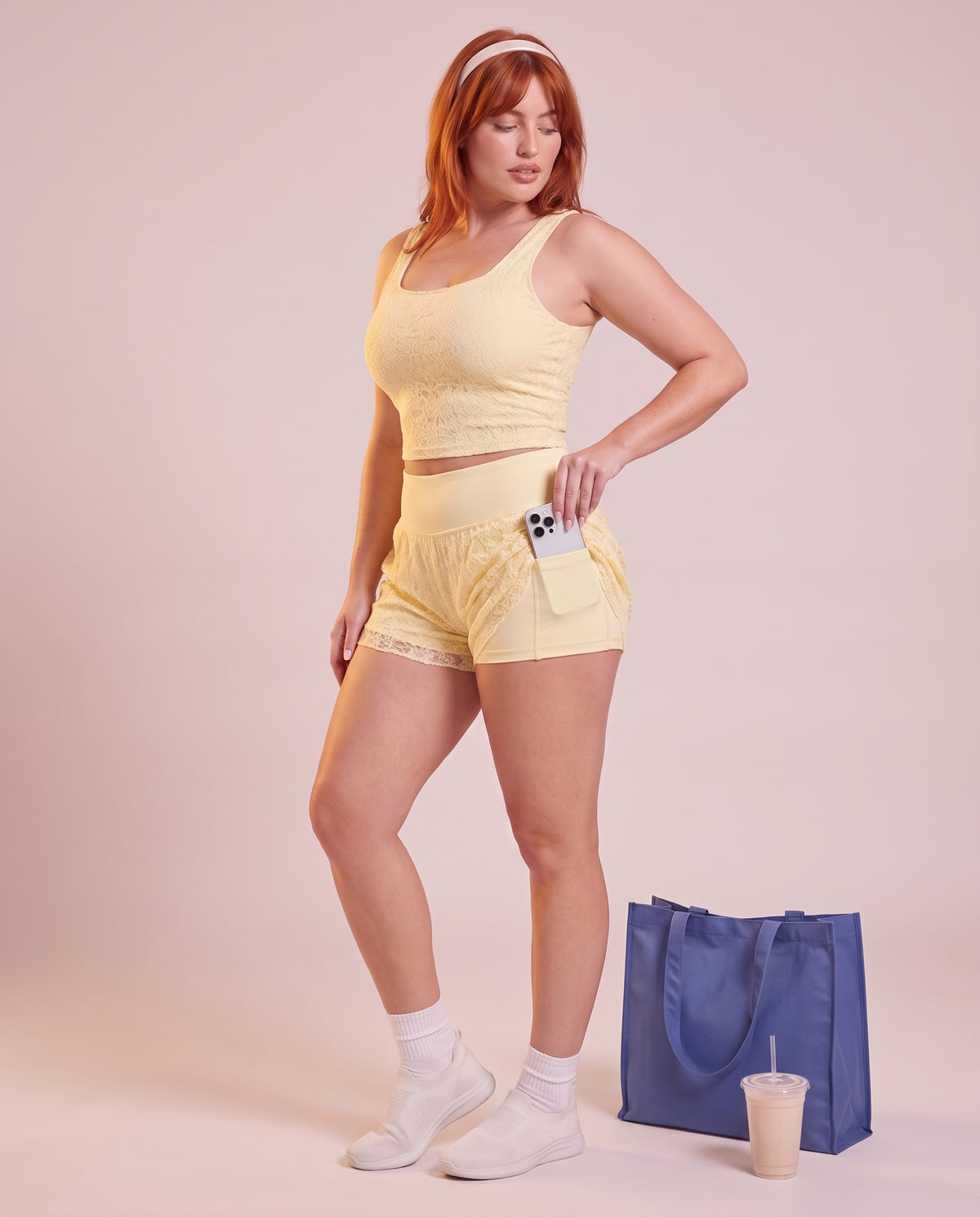2‑piece set: lace tank top & shorts