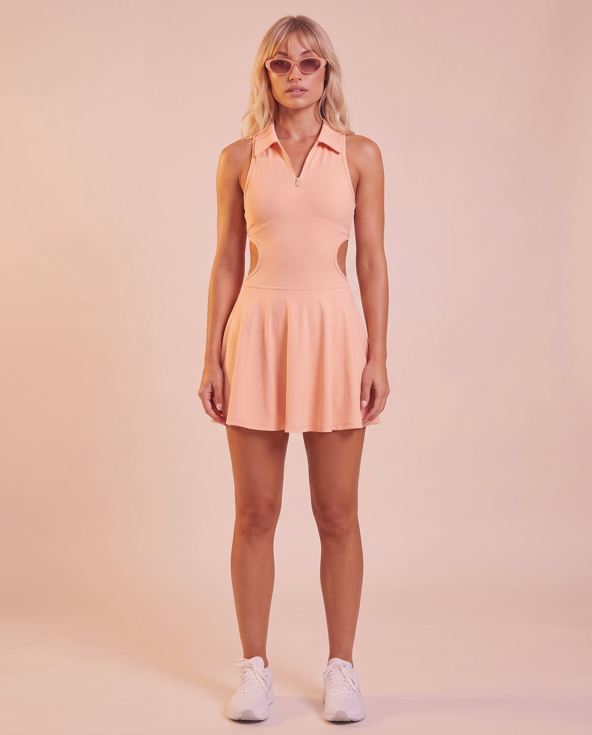 Zip-front flared mini dress
