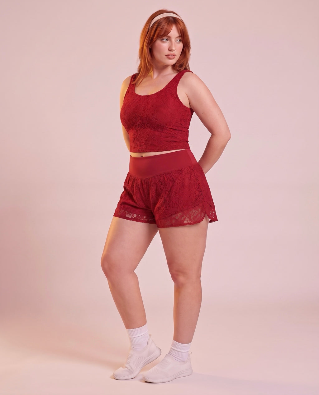 2‑piece set: lace tank top & shorts