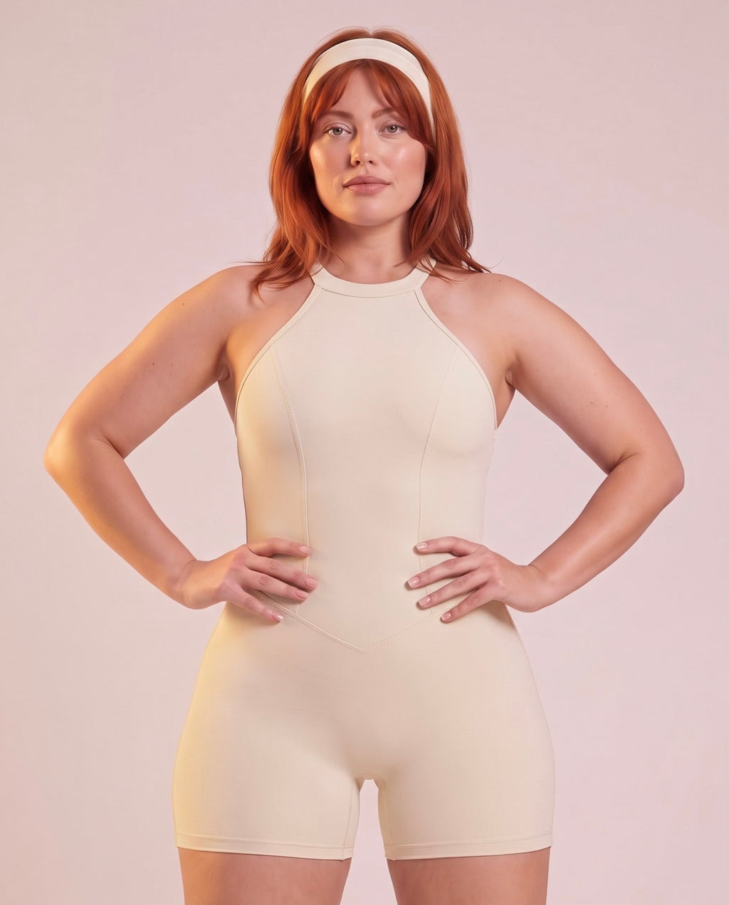 "Contour" sculpting open-back short jumpsuit