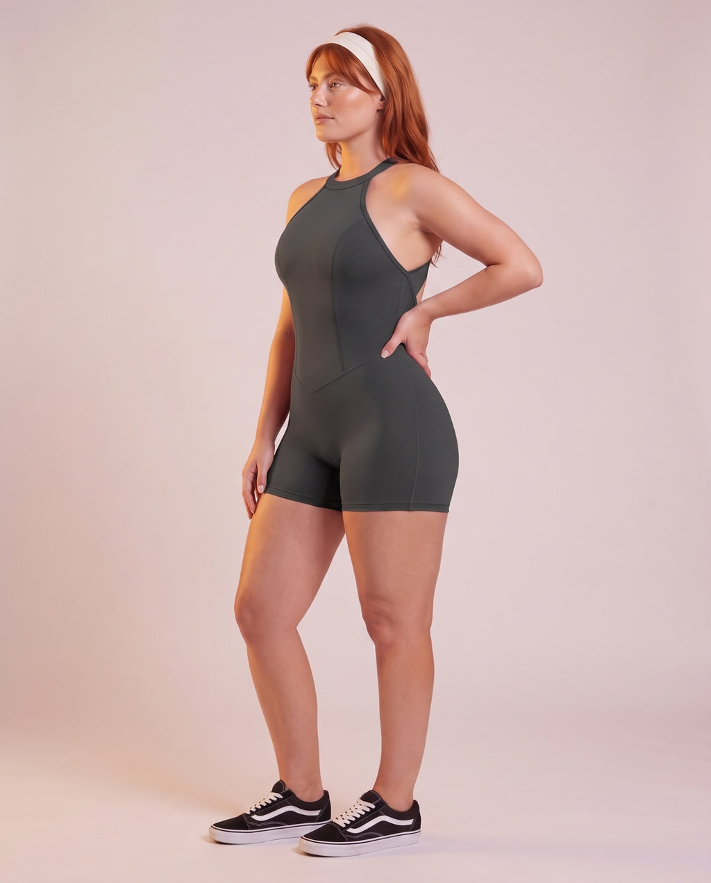 "Contour" sculpting open-back short jumpsuit