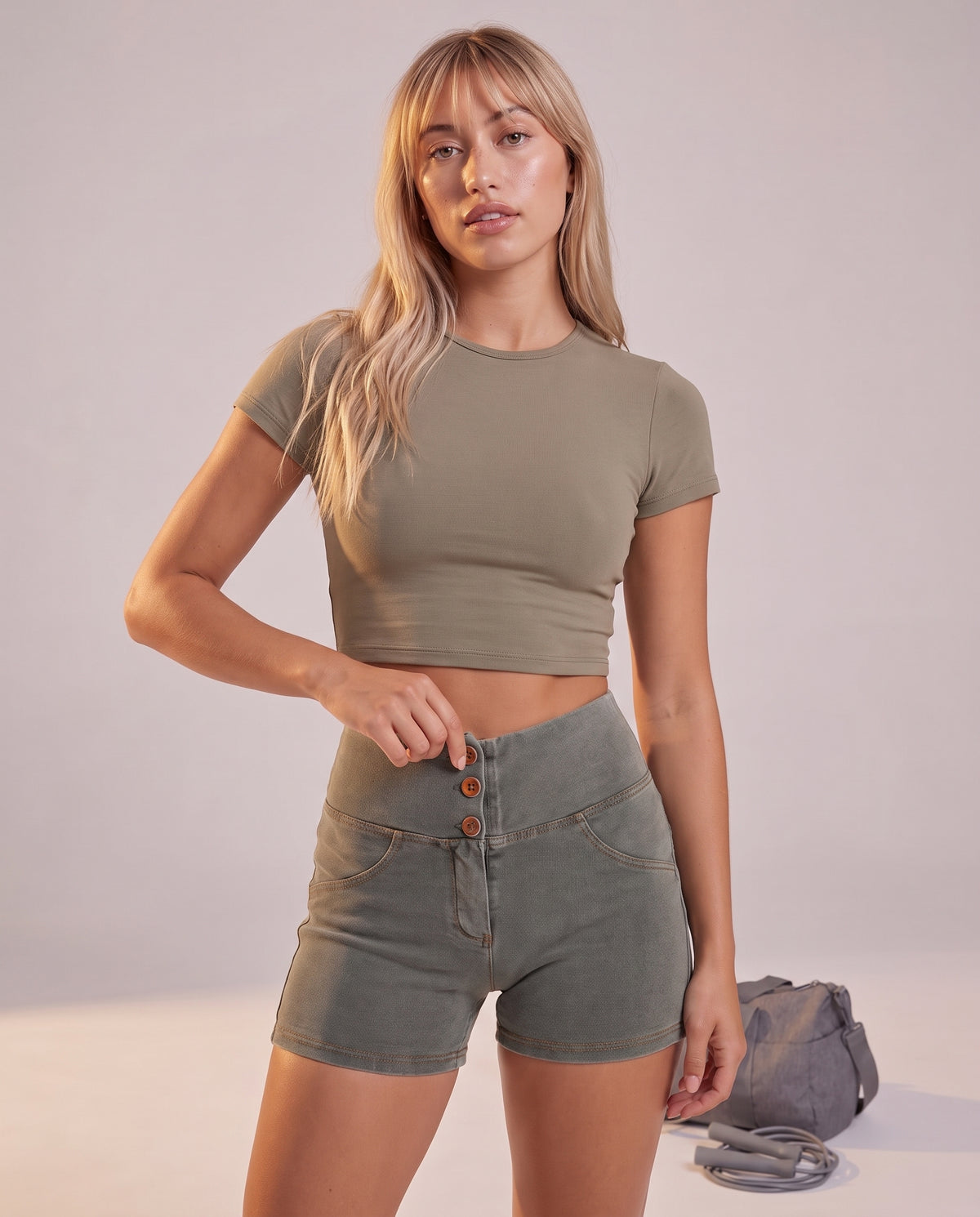 "Base" denim style shorts