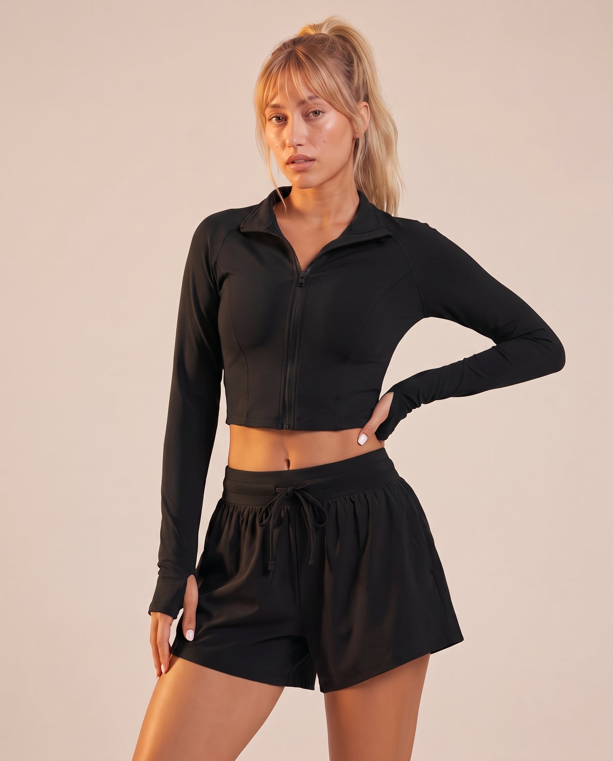 "Fluid" 2-piece set: hooded rash guard & shorts