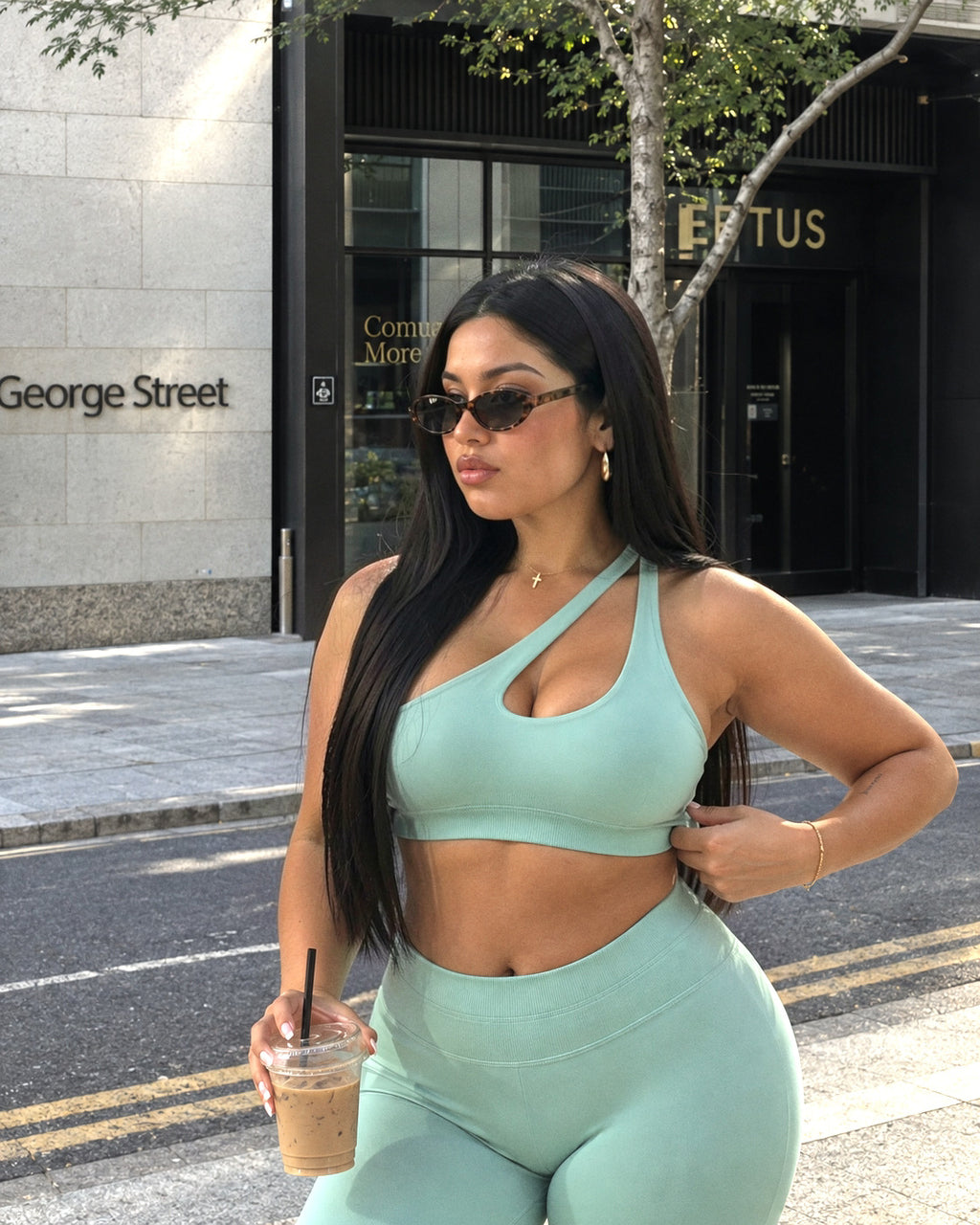 "Base" sculpting one-shoulder sports bra