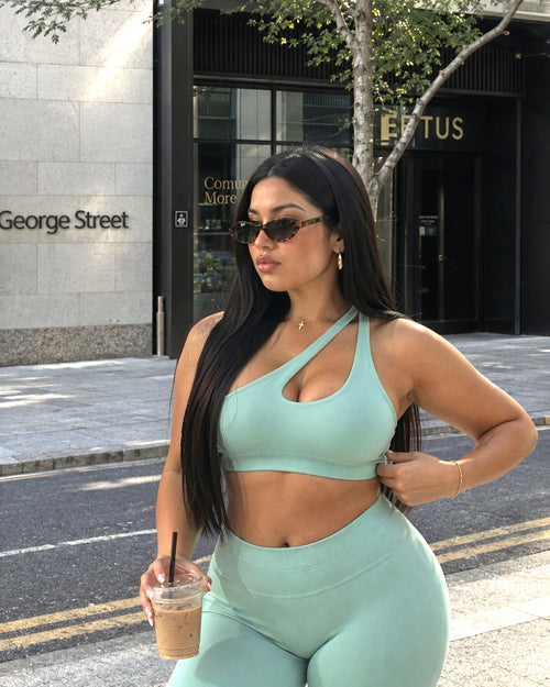 "Base" sculpting one-shoulder sports bra